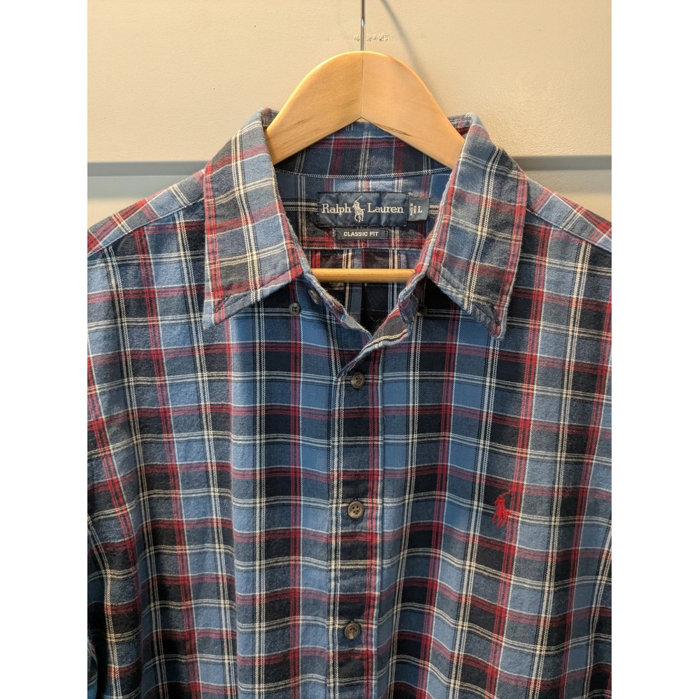 NWT Ralph Lauren Classic Fit Mens Blue Plaid‎ Button Down Long Sleeve Shirt